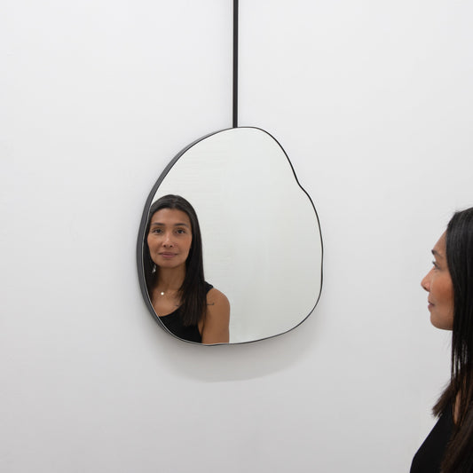Ceiling Suspended Organic Mirror with Modern Matt Black Frame