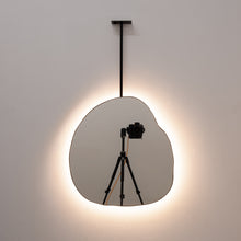 Back Illuminated Ergon™ Ceiling Suspended Freeform Mirror, Modern Black Frame