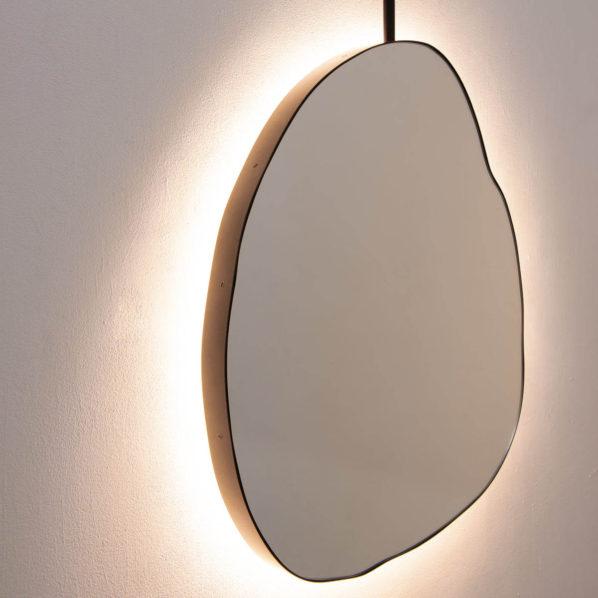 Back Illuminated Ergon™ Ceiling Suspended Freeform Mirror, Modern Black Frame