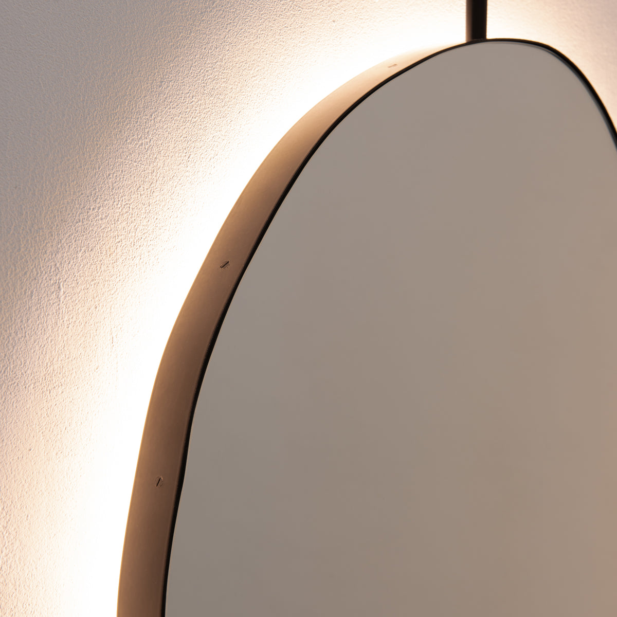 Back Illuminated Ergon™ Ceiling Suspended Freeform Mirror, Modern Black Frame