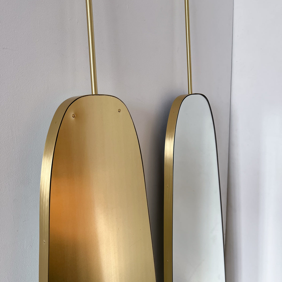 Ceiling Suspended Organic Shaped Art Deco Mirror with Brass Frame