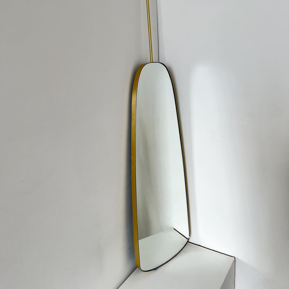 Ceiling Suspended Organic Shaped Art Deco Mirror with Brass Frame