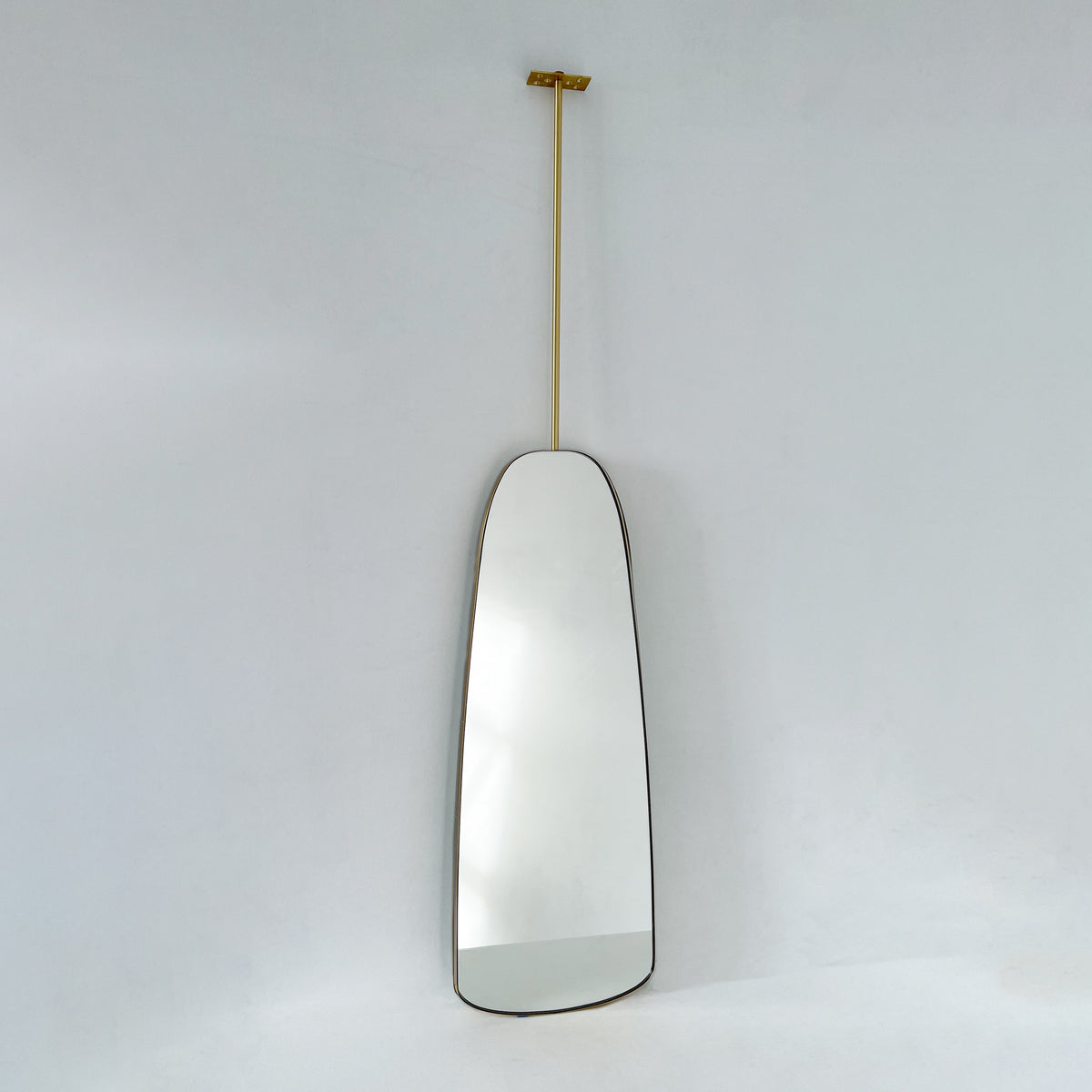 Ceiling Suspended Organic Shaped Art Deco Mirror with Brass Frame