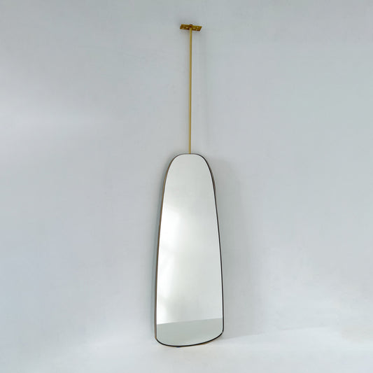 Ceiling Suspended Organic Shaped Art Deco Mirror with Brass Frame