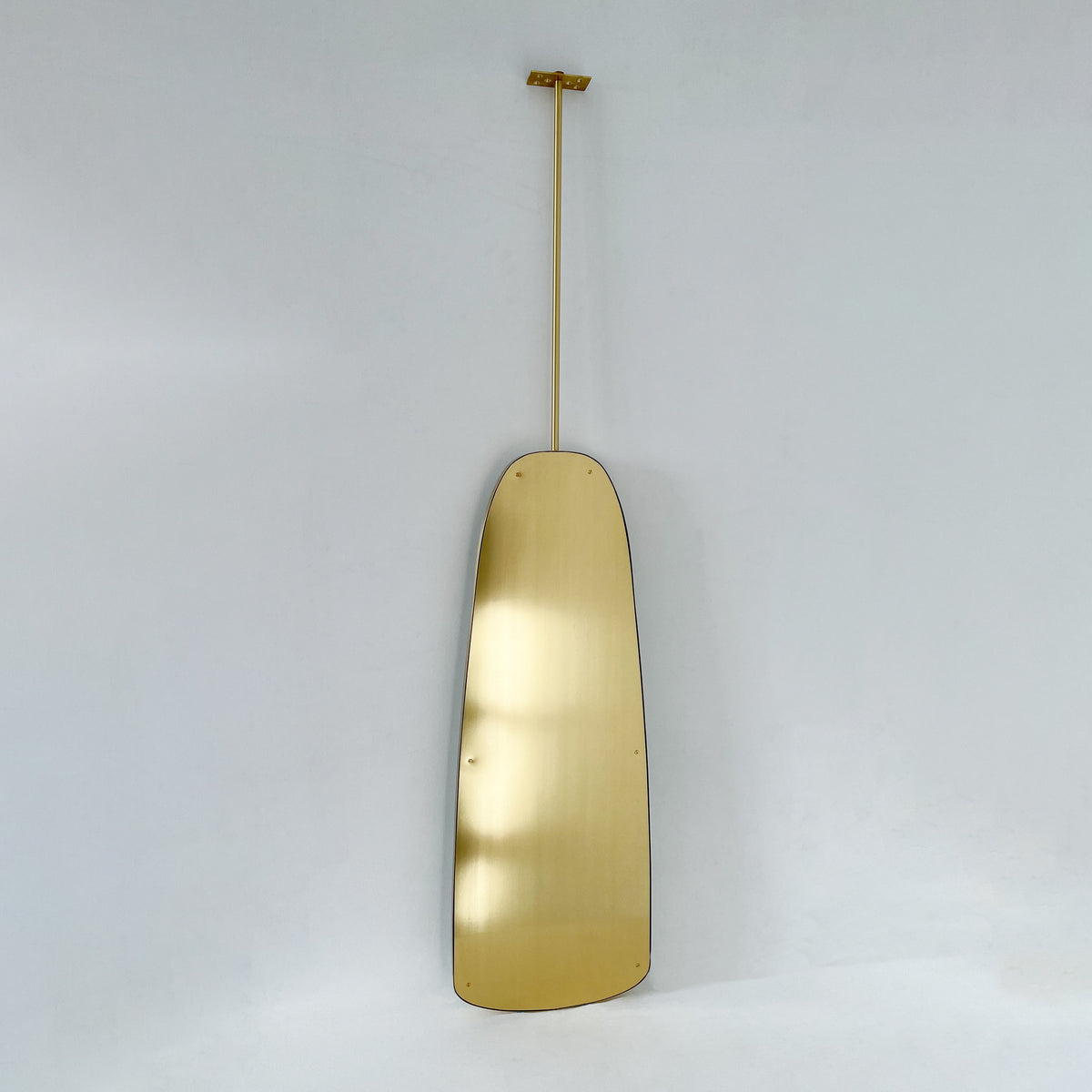 Ceiling Suspended Organic Shaped Art Deco Mirror with Brass Frame