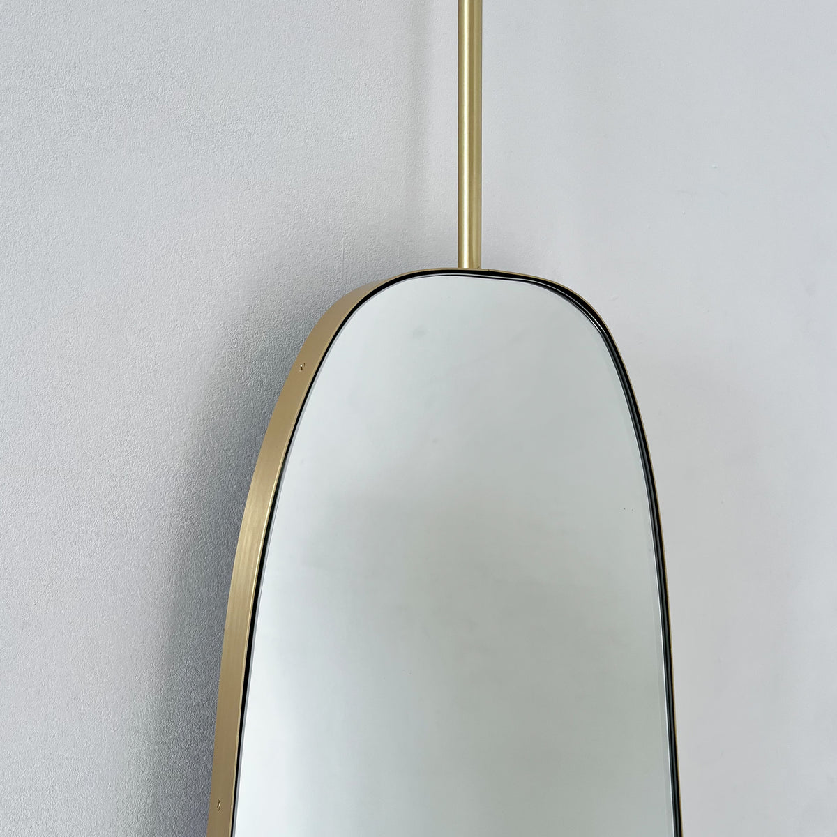 Ceiling Suspended Organic Shaped Art Deco Mirror with Brass Frame