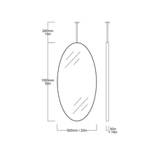Ovalis™ Ceiling Suspended Pendant Mirror with a Modern Matte Black Frame