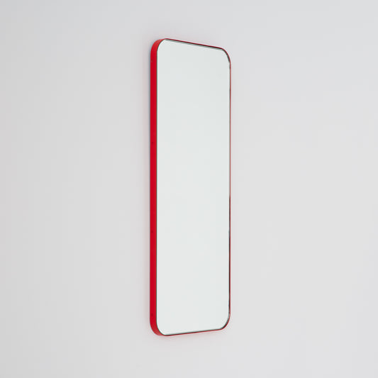 Quadris™ Rectangular Modern Customisable Mirror with a Red Frame