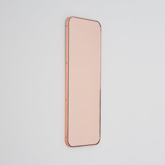 Quadris™ Rectangular Rose Gold Minimalist Mirror with a Copper Frame