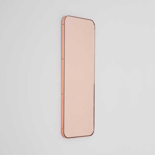 In Stock Quadris Rectangular Rose Gold Minimalist Mirror with a Copper Frame