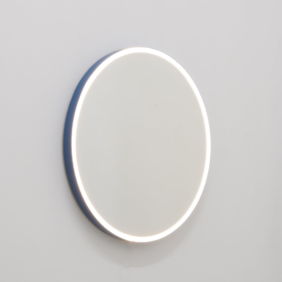 Orbis™ Front Illuminated Modern Round Mirror with a Blue Frame