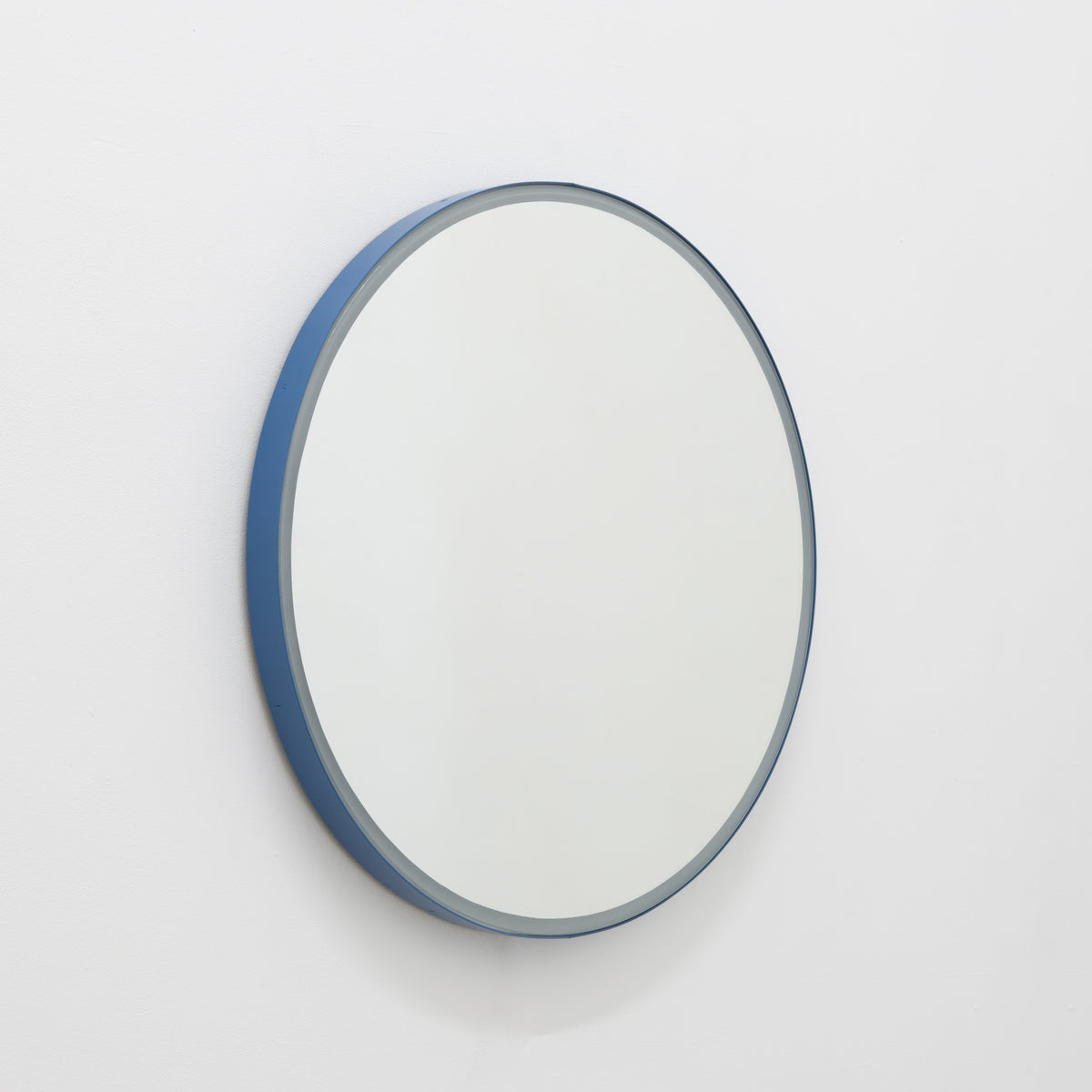 Orbis™ Front Illuminated Modern Round Mirror with a Blue Frame