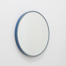 Orbis™ Front Illuminated Modern Round Mirror with a Blue Frame