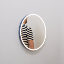 Orbis™ Front Illuminated Modern Round Mirror with a Blue Frame