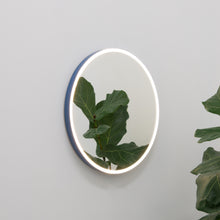 Orbis™ Front Illuminated Modern Round Mirror with a Blue Frame
