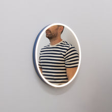 Orbis™ Front Illuminated Modern Round Mirror with a Blue Frame