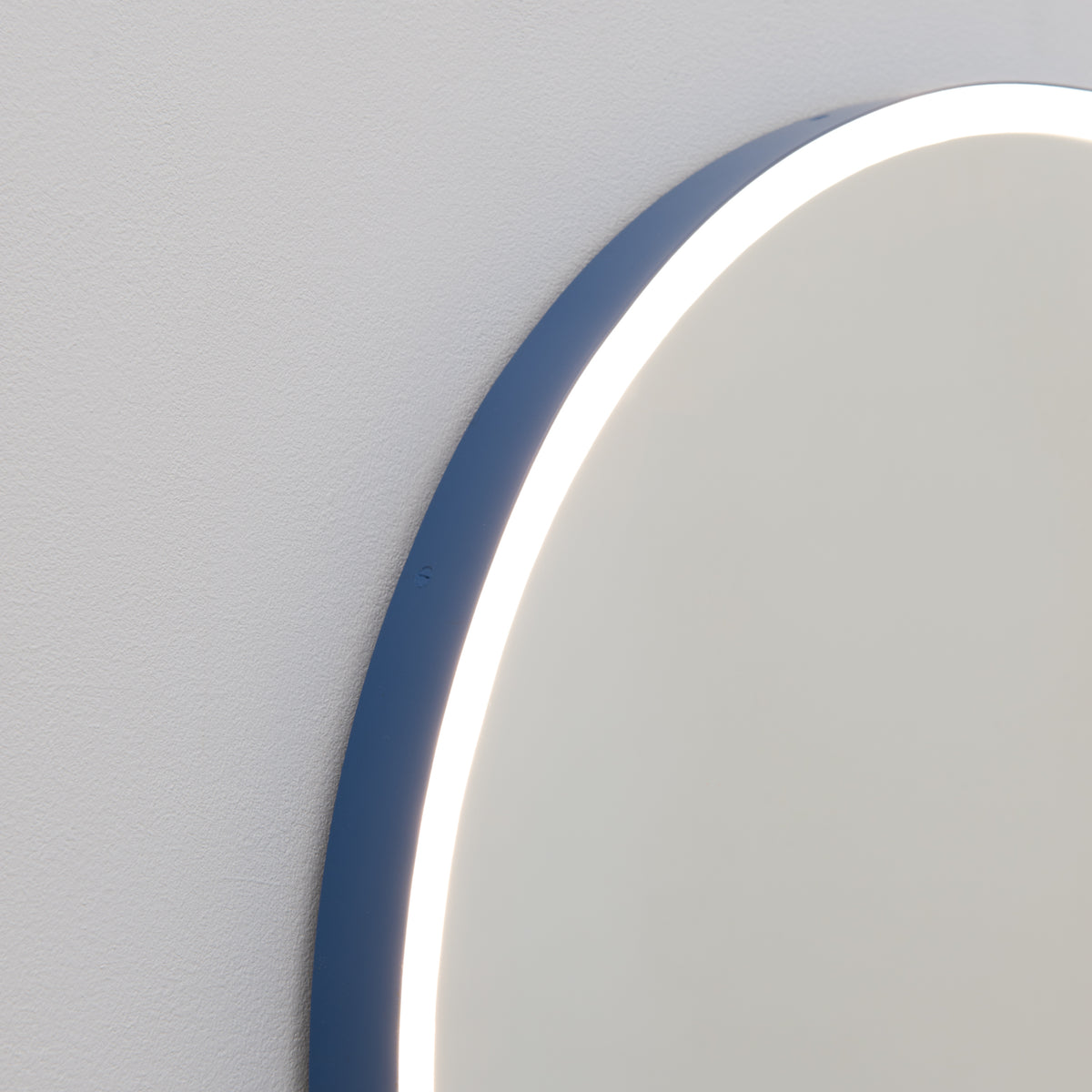 Orbis™ Front Illuminated Modern Round Mirror with a Blue Frame
