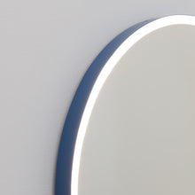 Orbis™ Front Illuminated Modern Round Mirror with a Blue Frame