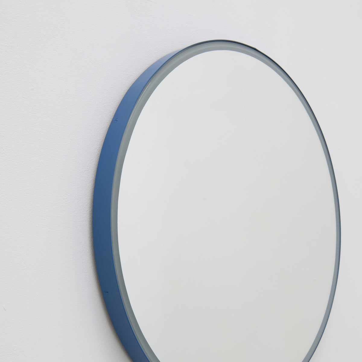 Orbis™ Front Illuminated Modern Round Mirror with a Blue Frame
