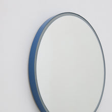 Orbis™ Front Illuminated Modern Round Mirror with a Blue Frame