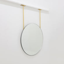 Orbis™ Frameless Ceiling Hanging Suspended Round Mirror with Two Brass Arms