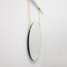 Orbis™ Frameless Ceiling Hanging Suspended Round Mirror with Two Brass Arms