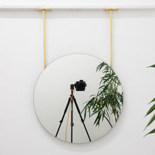 Orbis™ Frameless Ceiling Hanging Suspended Round Mirror with Two Brass Arms