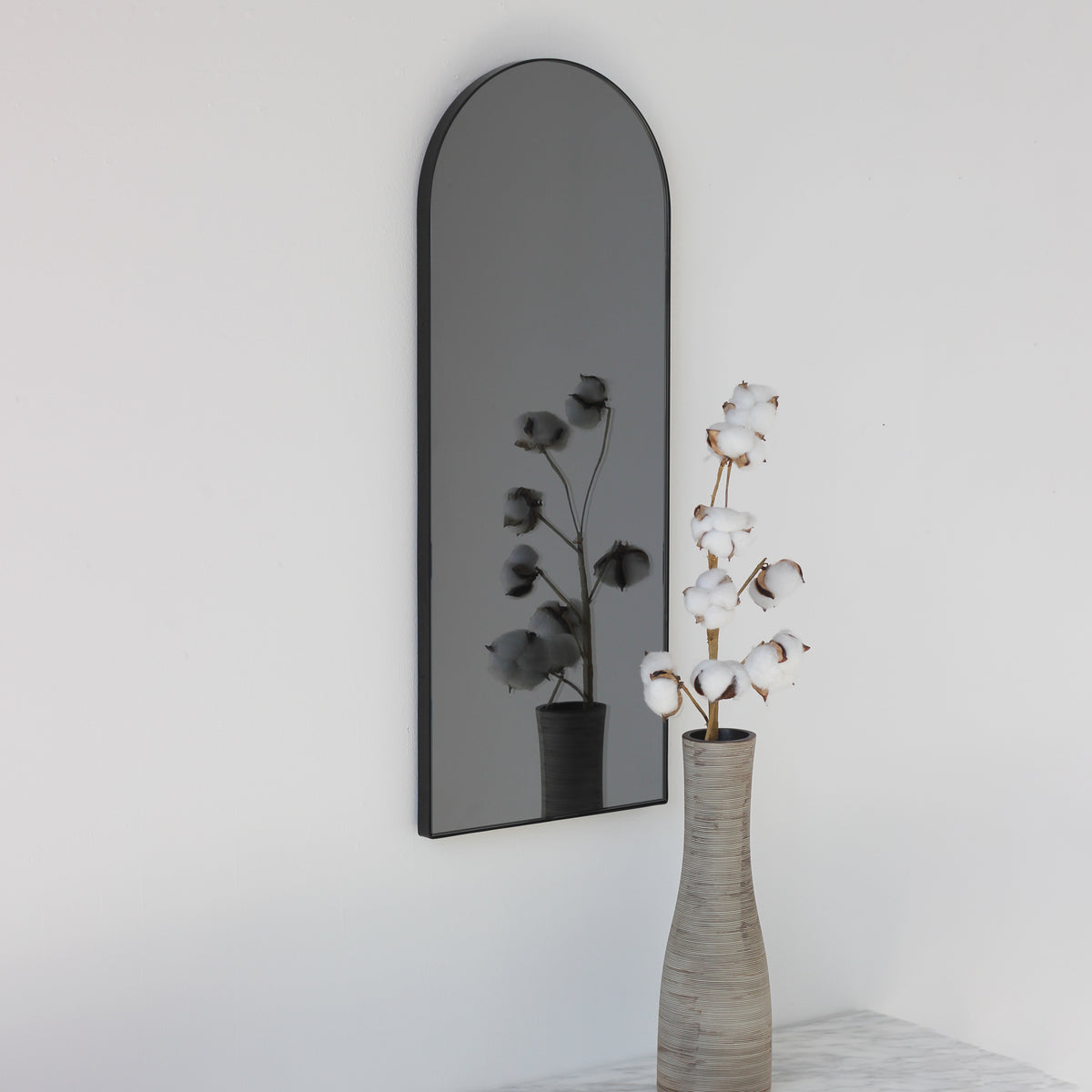 Arcus™ Arch shaped Black Tinted Contemporary Mirror with a Black Frame