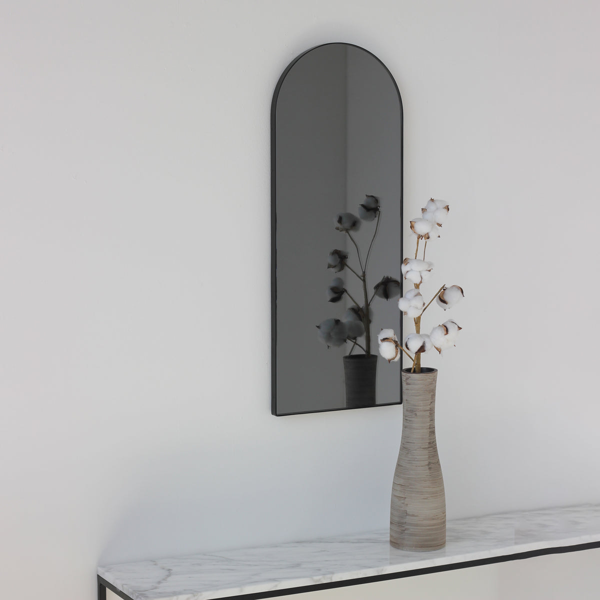 Arcus™ Arch shaped Black Tinted Contemporary Mirror with a Black Frame