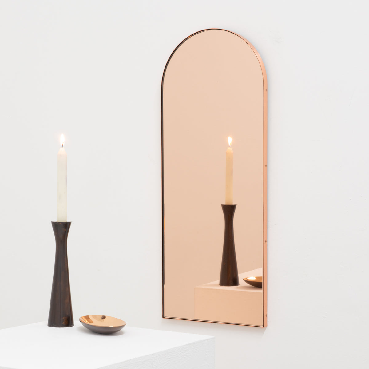 Arcus™ Arch shaped Rose Gold Contemporary Mirror with a Copper Frame