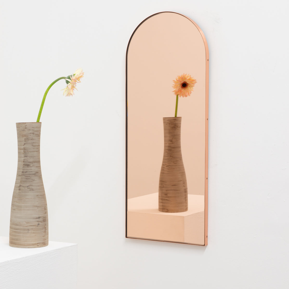 Arcus™ Arch shaped Rose Gold Contemporary Mirror with a Copper Frame