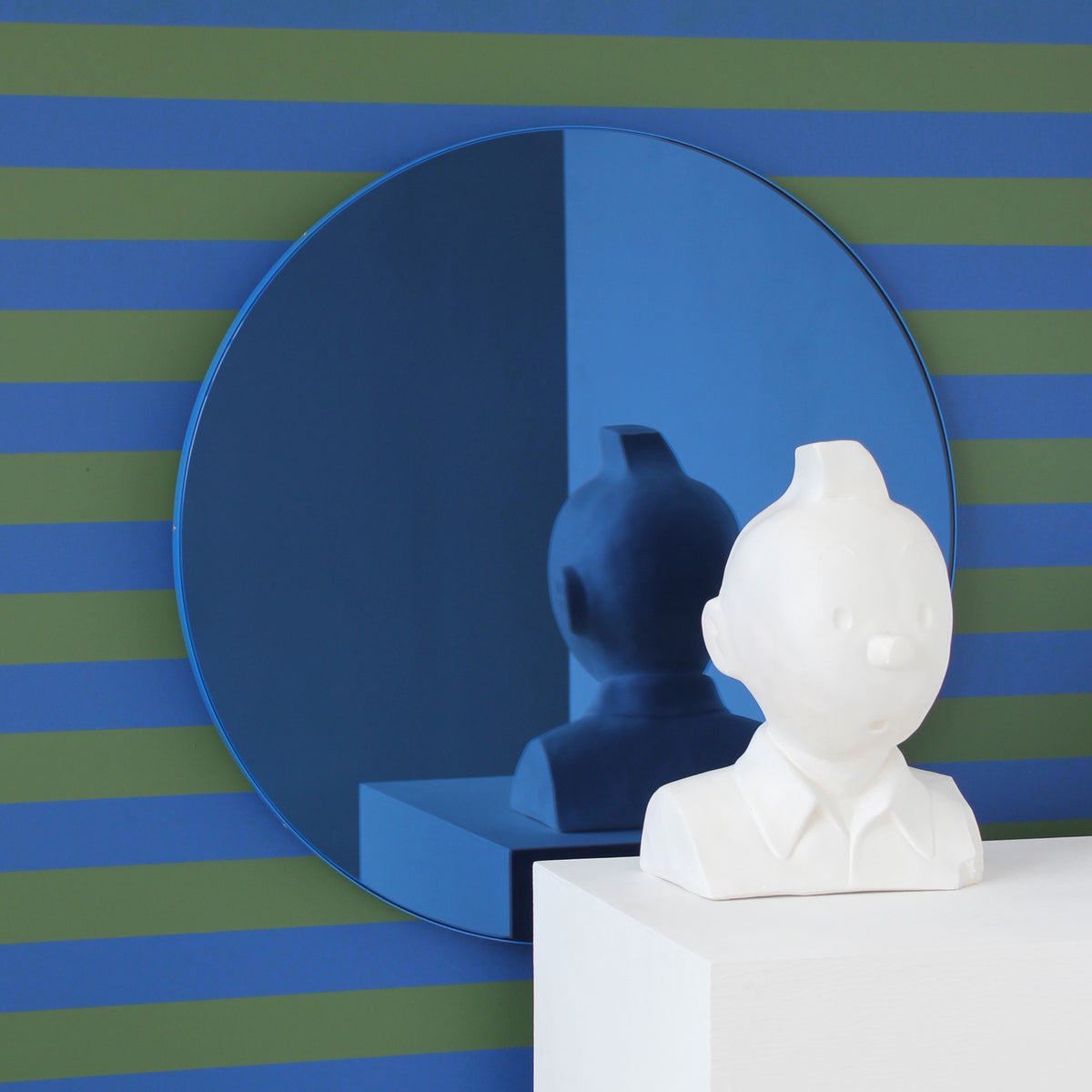 Orbis™ Round Blue Tinted Contemporary Mirror with Blue Frame
