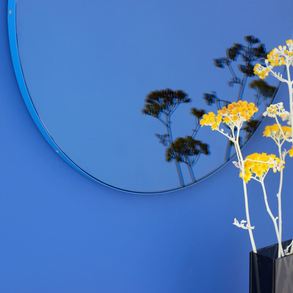 Orbis™ Round Blue Tinted Contemporary Mirror with Blue Frame