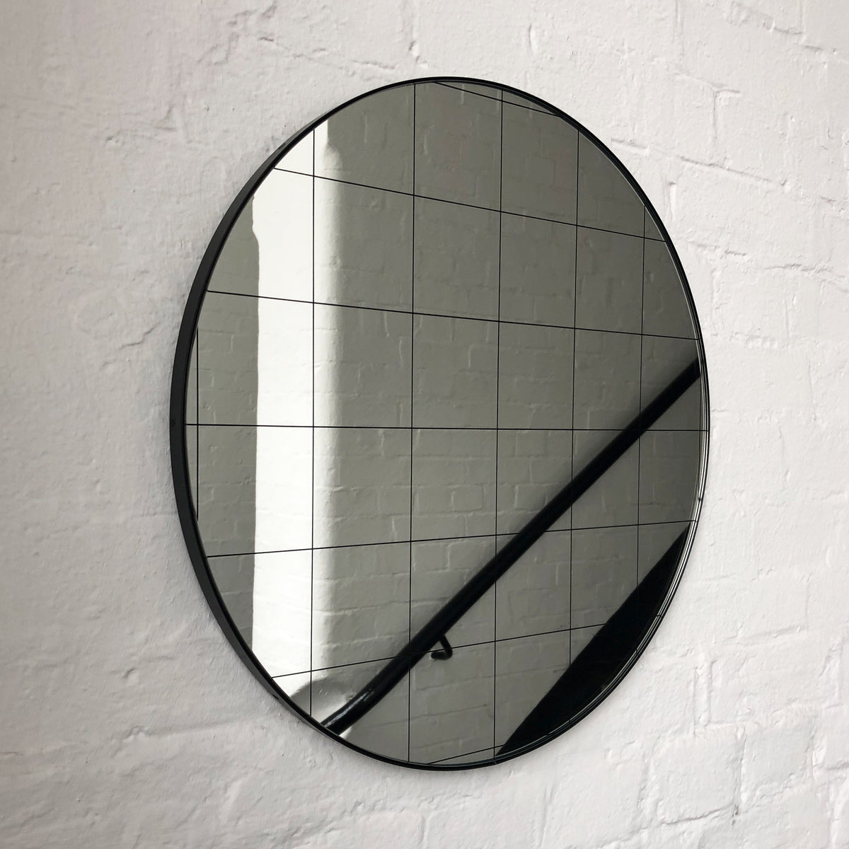 Orbis™ Black Grid Round Minimalist Modern Mirror with Black Frame