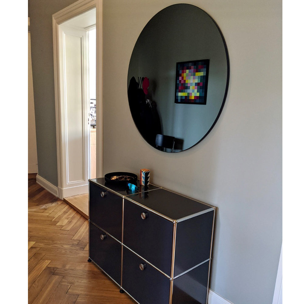 Orbis™ Round Black Tinted Contemporary Mirror with Black Frame