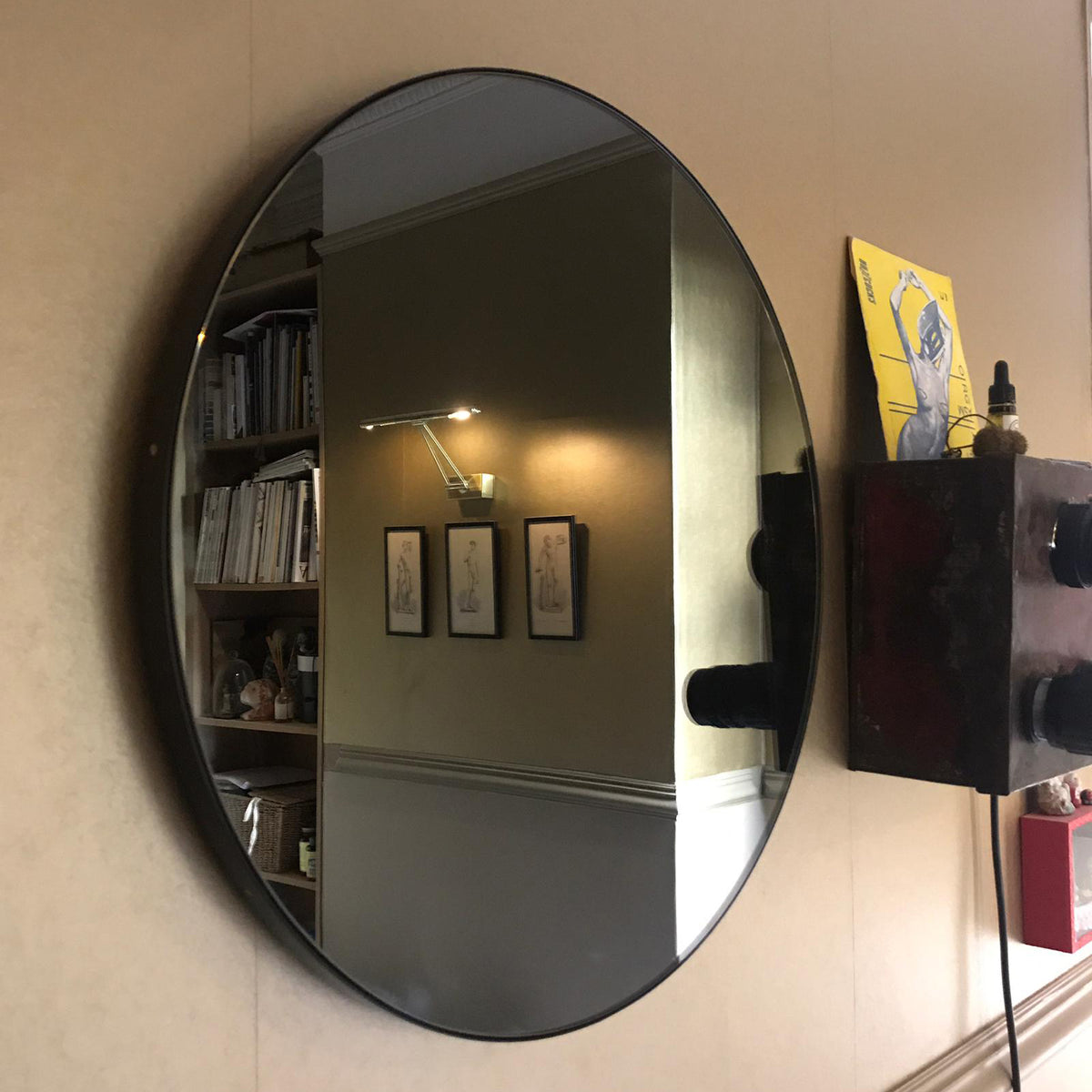 Orbis™ Round Black Tinted Contemporary Mirror with Black Frame