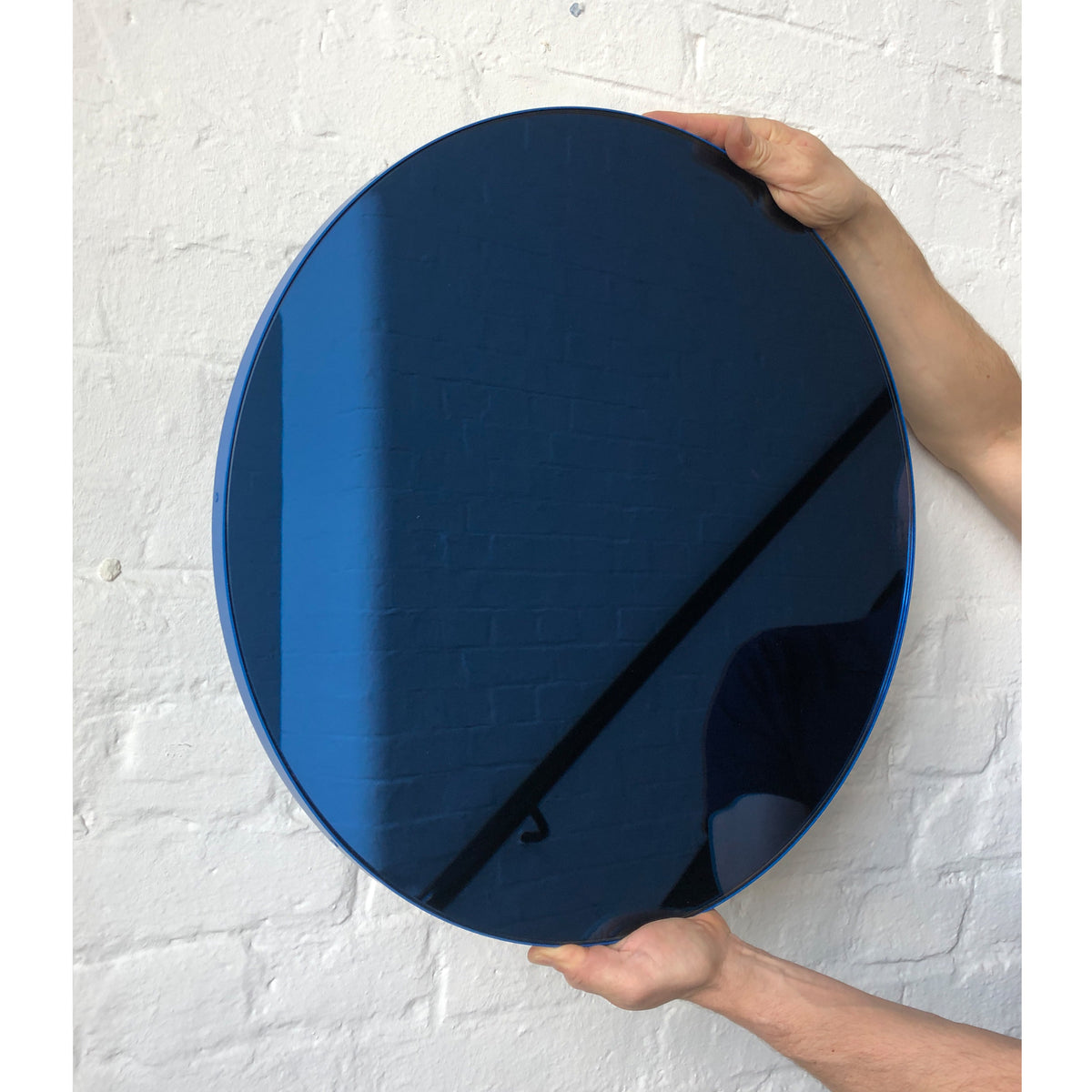 Orbis™ Round Blue Tinted Contemporary Mirror with Blue Frame