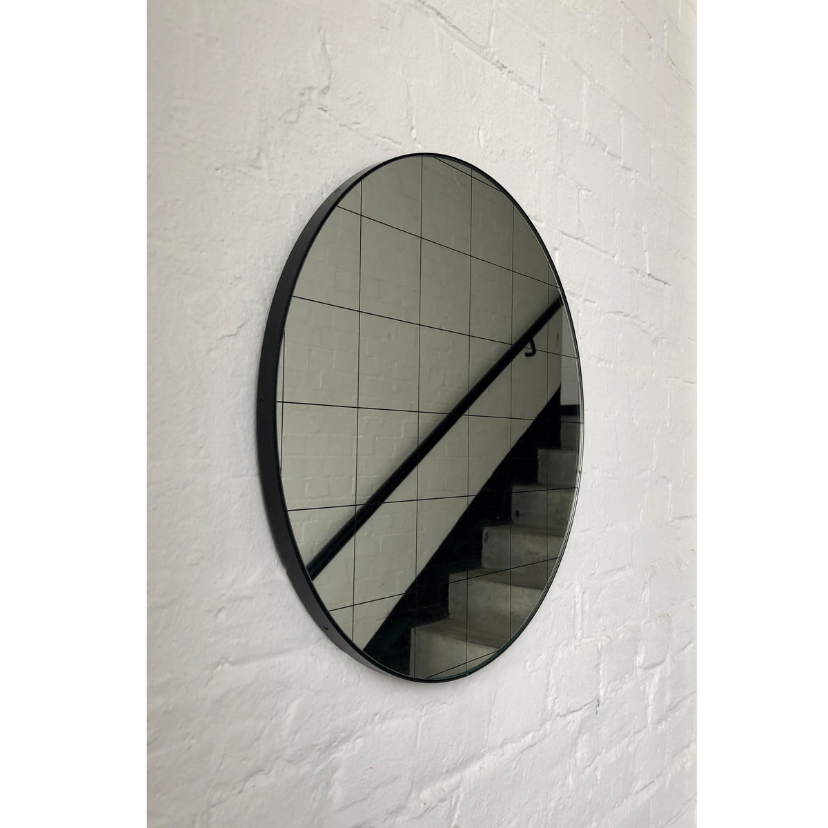 Orbis™ Black Grid Round Minimalist Modern Mirror with Black Frame