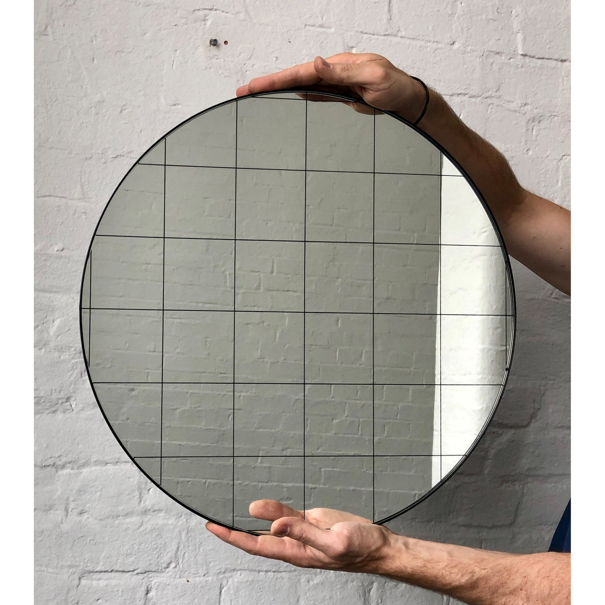 Orbis™ Black Grid Round Minimalist Modern Mirror with Black Frame
