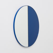 Orbis Dualis™ Mixed Tint (Blue + Silver) Contemporary Round Mirror with Blue Frame