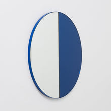 Orbis Dualis™ Mixed Tint (Blue + Silver) Contemporary Round Mirror with Blue Frame