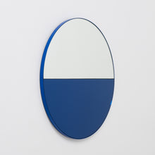 Orbis Dualis™ Mixed Tint (Blue + Silver) Contemporary Round Mirror with Blue Frame