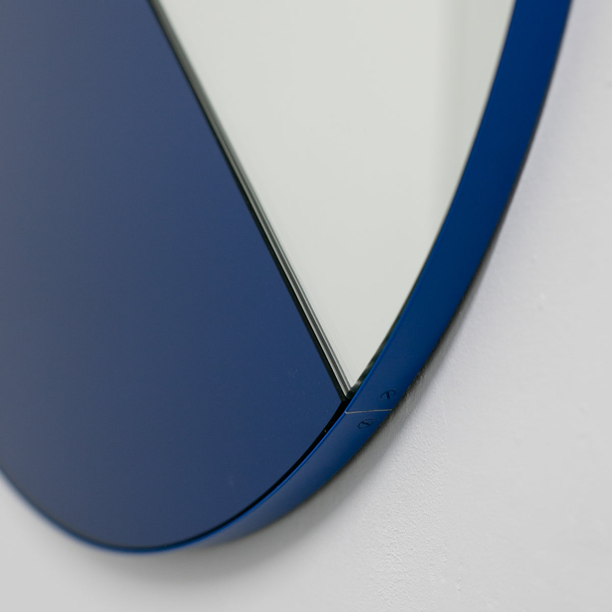 Orbis Dualis™ Mixed Tint (Blue + Silver) Contemporary Round Mirror with Blue Frame