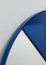 Orbis Dualis™ Mixed Tint (Blue + Silver) Contemporary Round Mirror with Blue Frame