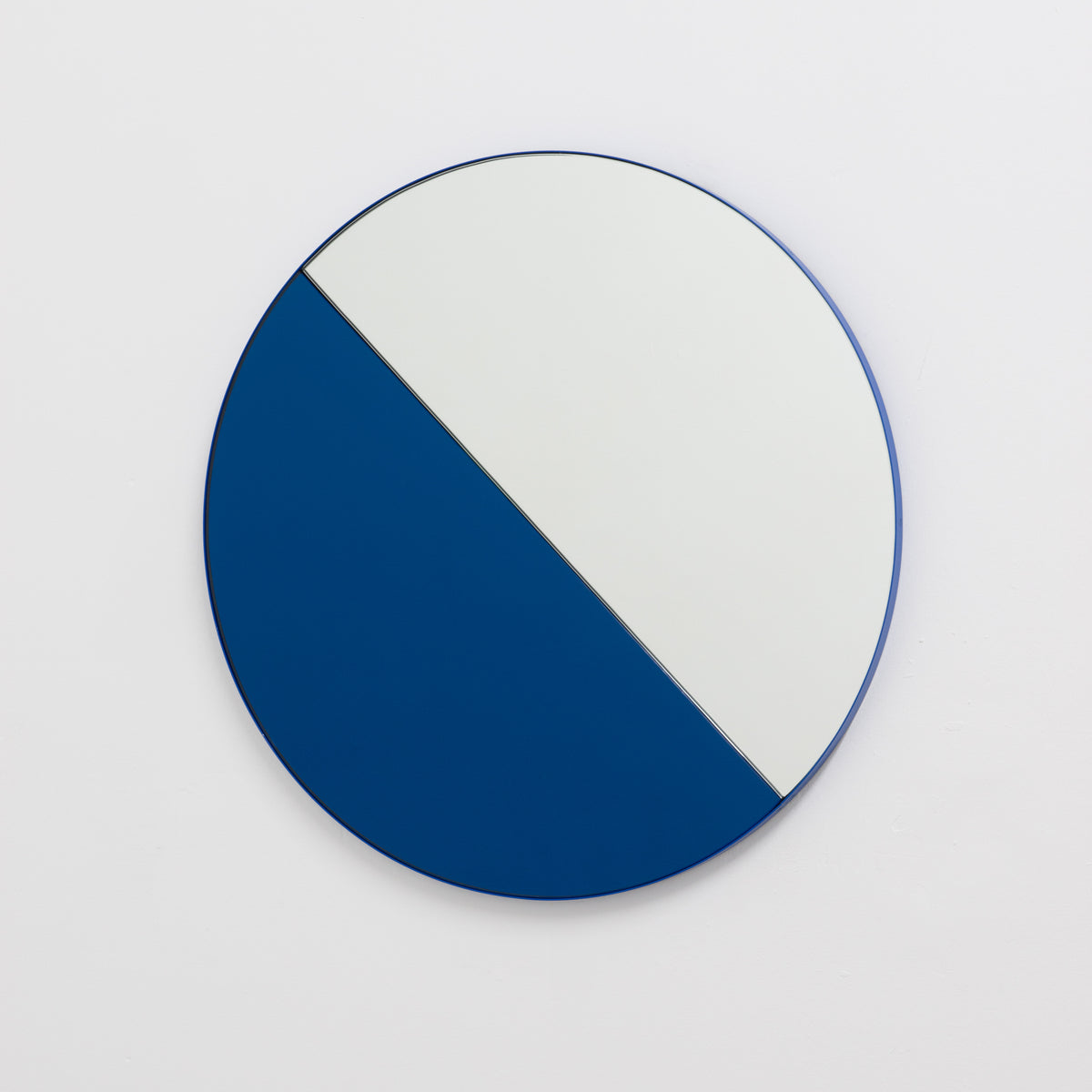 Orbis Dualis™ Mixed Tint (Blue + Silver) Contemporary Round Mirror with Blue Frame