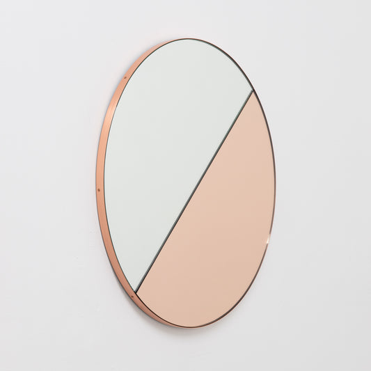 Orbis Dualis™ Mixed Tint (Rose Gold + Silver) Contemporary Round Mirror with Copper Frame