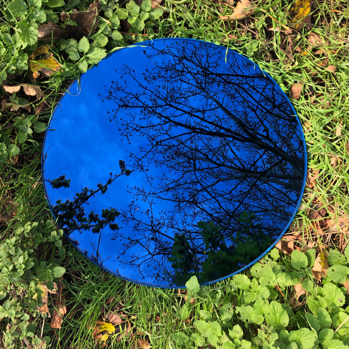 Orbis™ Round Blue Tinted Contemporary Mirror with Blue Frame