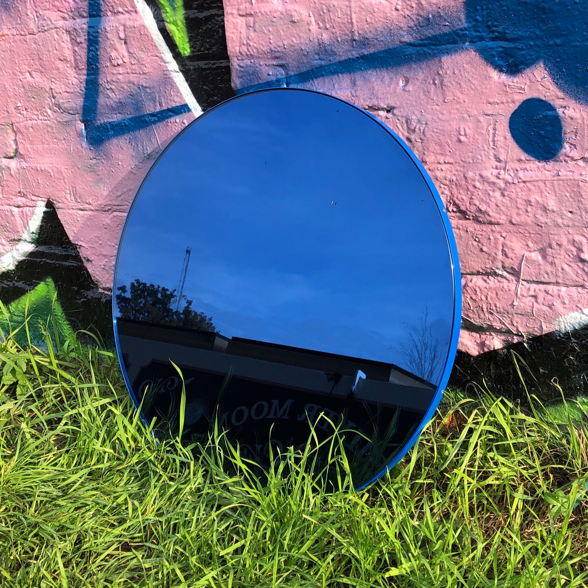 Orbis™ Round Blue Tinted Contemporary Mirror with Blue Frame