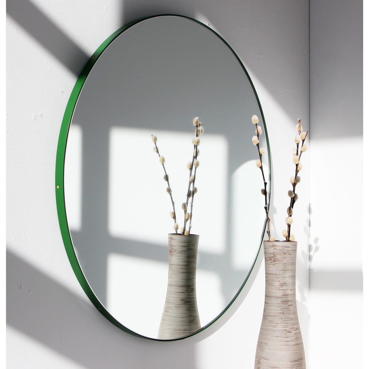 Orbis™ Modern Round Mirror with Green Frame