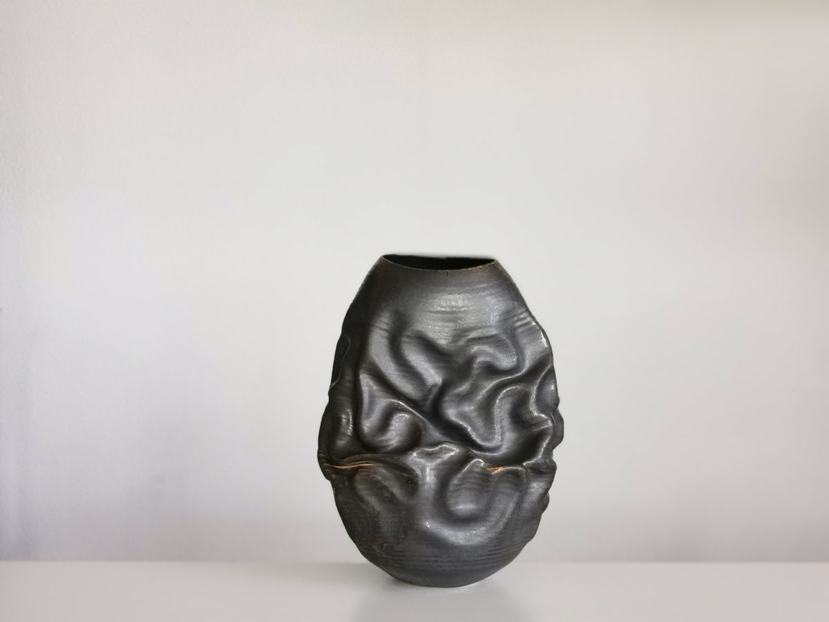 Black Dehydrated Form, Vase N.38, Interior Sculpture or Vessel, Objet D'Art